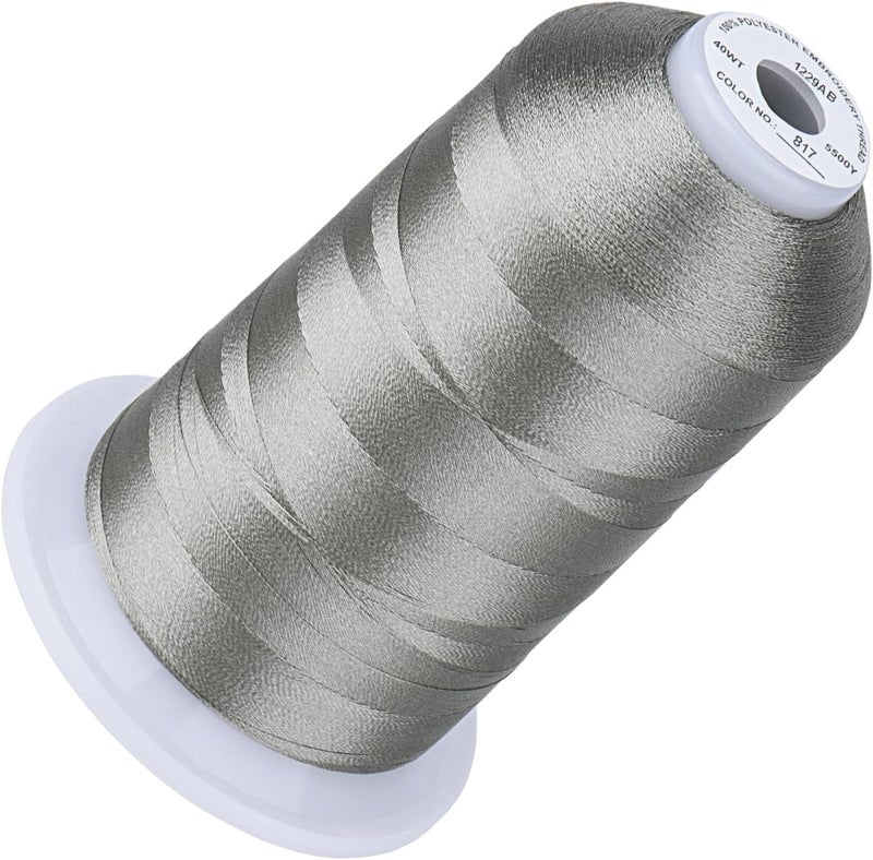 simthread 5500Yds Embroidery Thread, 5000M High-Yardage 40WT 100% Polyester Thread – 170+ Vivid Colors, High-Speed Rated – Compatible with Brother, Singer, Janome & More - Grey Satin 817 - Image 1